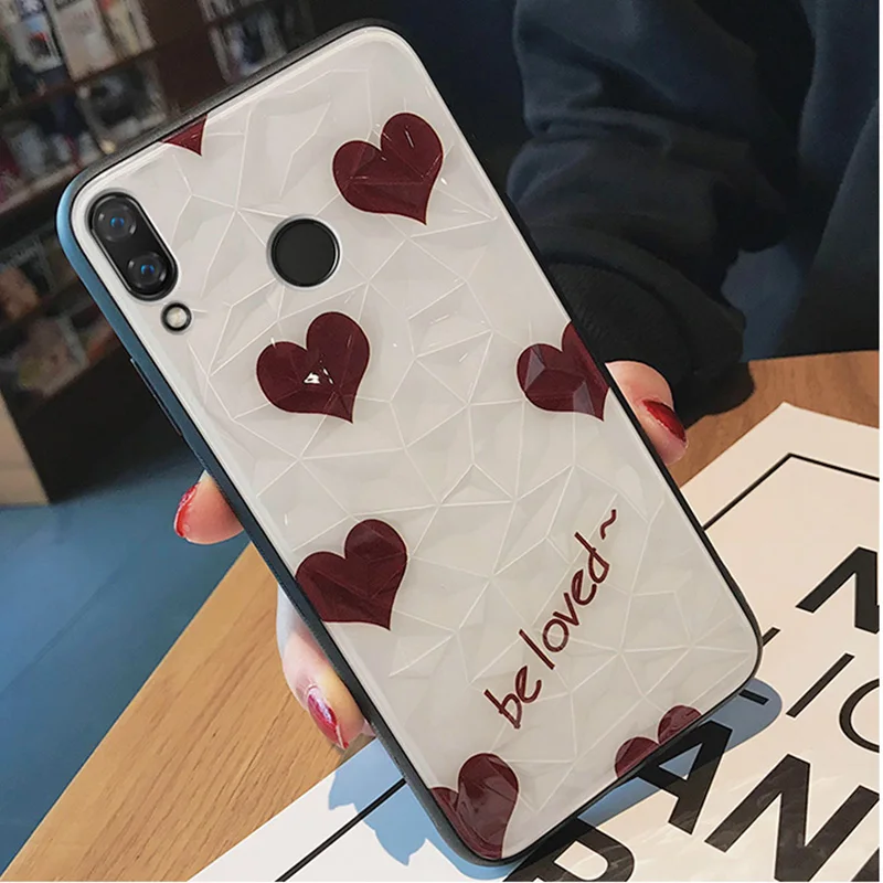 Tfshining Diamond Glass Cute Phone Case For Huawei P20 Lite Pro Mate 20 Honor 8X Nova 3 3i 4 Geometric Hard Cover |