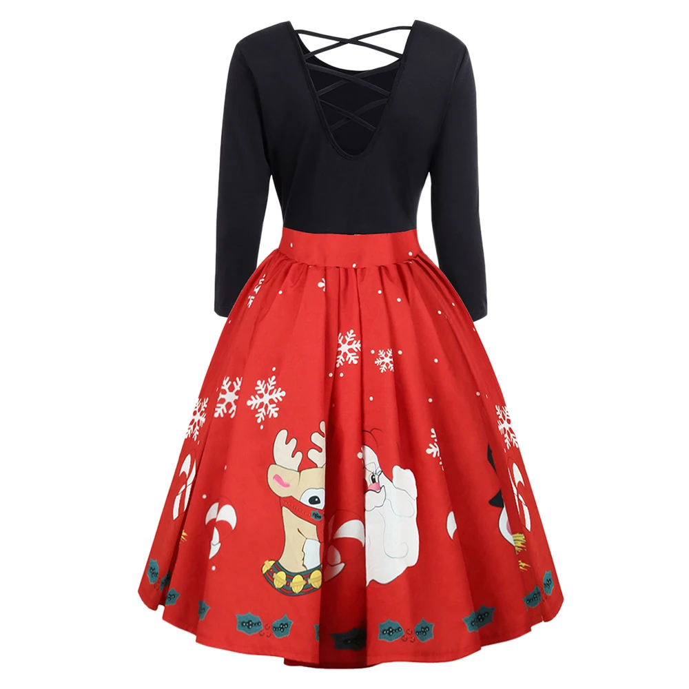 Wipalo Women Plus Size Christmas Party Dress Criss Cross Print Autumn Long Sleeves Midi Vestidos XL~5XL | Женская одежда