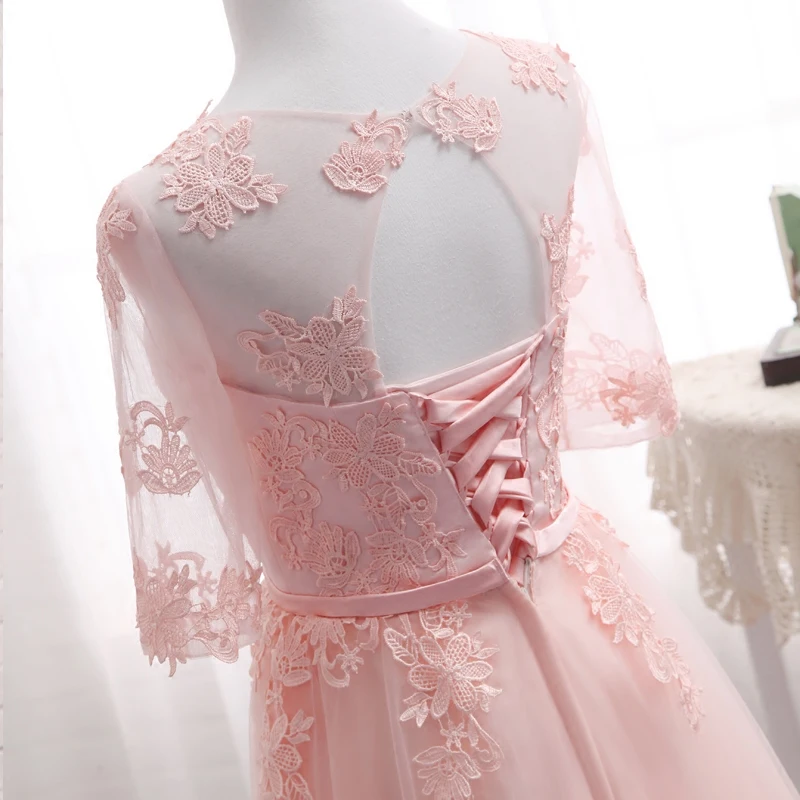 Robe De Soriee/милое розовое платье подружки невесты с вышивкой и кружевными рукавами