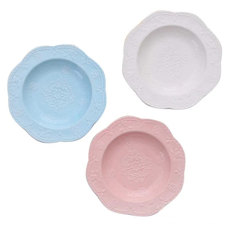 Керамическая тарелка Суповая глубокая поднос в форме цветка салатные блюда