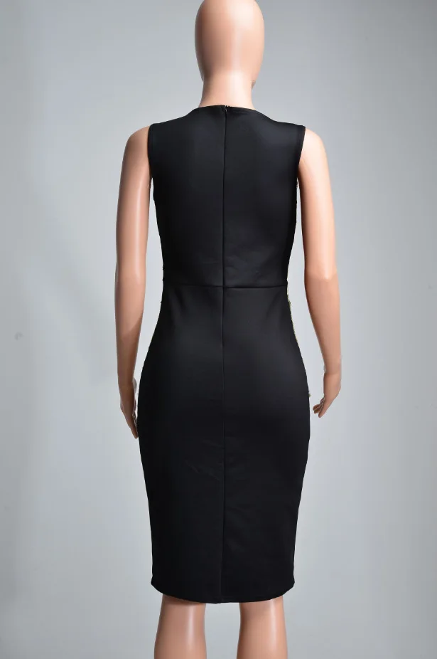 Черный Кружево цветочный сетки лоскутное офис карандаш платье без рукавов О