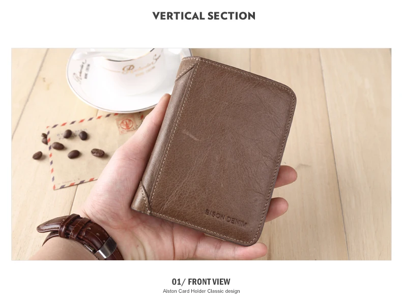 BISON DENIM Genuine Leather RFID wallet Men red brown vintage purse card holder Brand men wallets dollar price Male Purse 4361