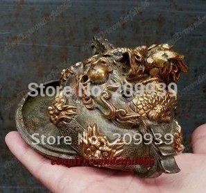Китайская коллекция древних бронзовых раскопанных статуй позолоченный Дракон