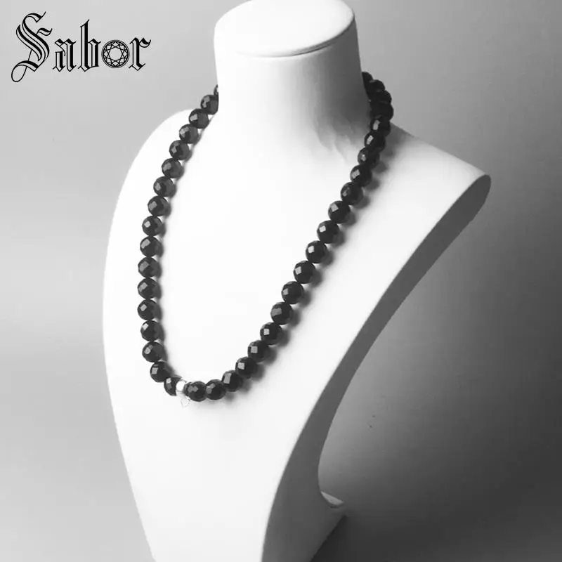 Длинное ожерелье с ониксом подвеской модные ювелирные изделия серебряного цвета