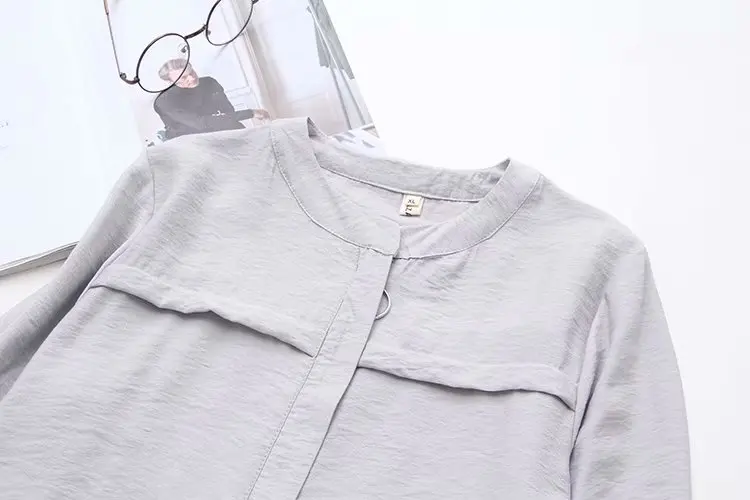 Женская длинная однотонная хлопковая рубашка с круглым вырезом большие размеры