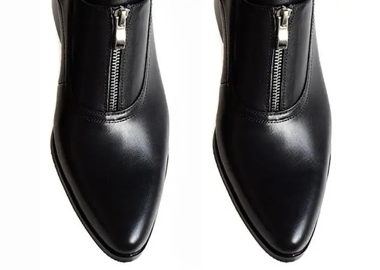 Туфли мужские из натуральной кожи высокий каблук заостренный носок модные