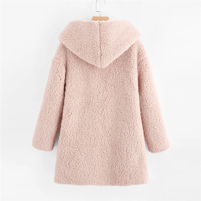 Autumn Winter Faux Fur Jacket Women Solid Fleece Sherpa Hooded Coat Long Sleeve Open Stitch Cardigan Jackets Outwear | Женская одежда