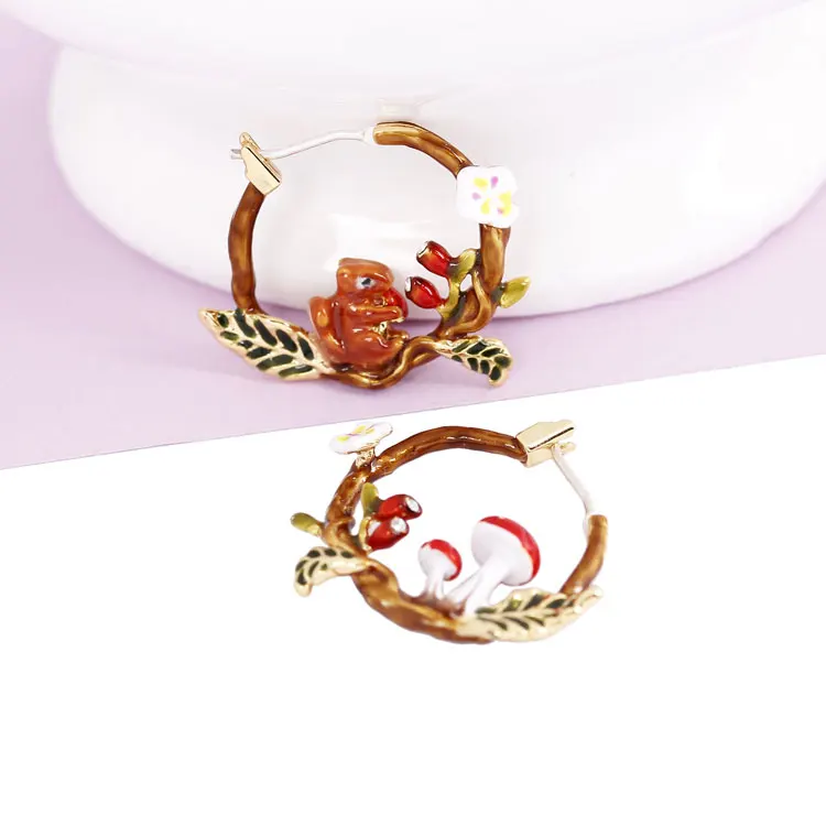 Белка гриб Асимметричные круглые серьги Модные ювелирные изделия Sieraden Joyas