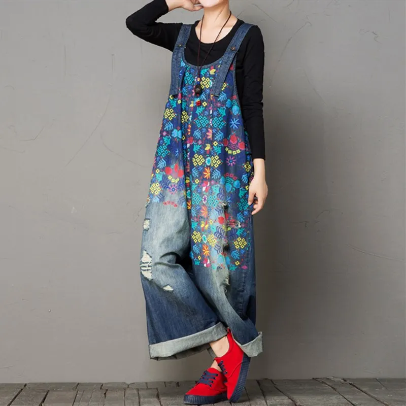 Комбинезоны оверсайз женские винтажные с цветочным принтом | Женская одежда