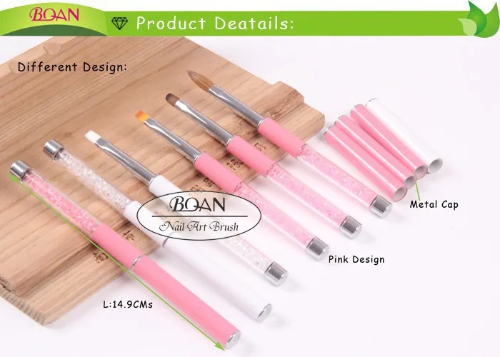 

BQAN 10pcs Best Seller Pink Rhinestone Handle Nail Brush Kolinsky 8#