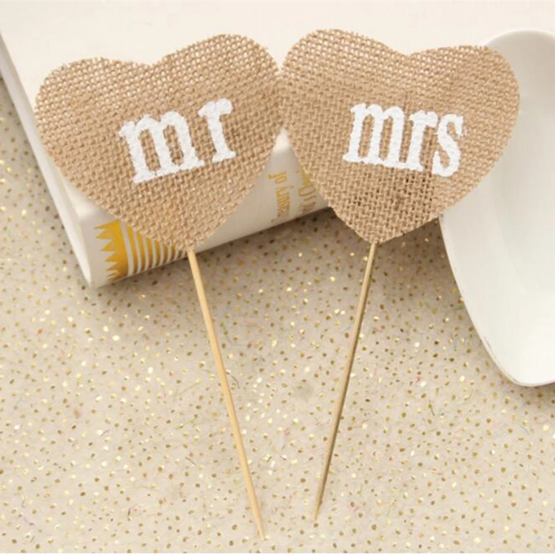 Один набор hessian Mr & Mrs знаки для милого украшения стола mr mrs Свадебный знак