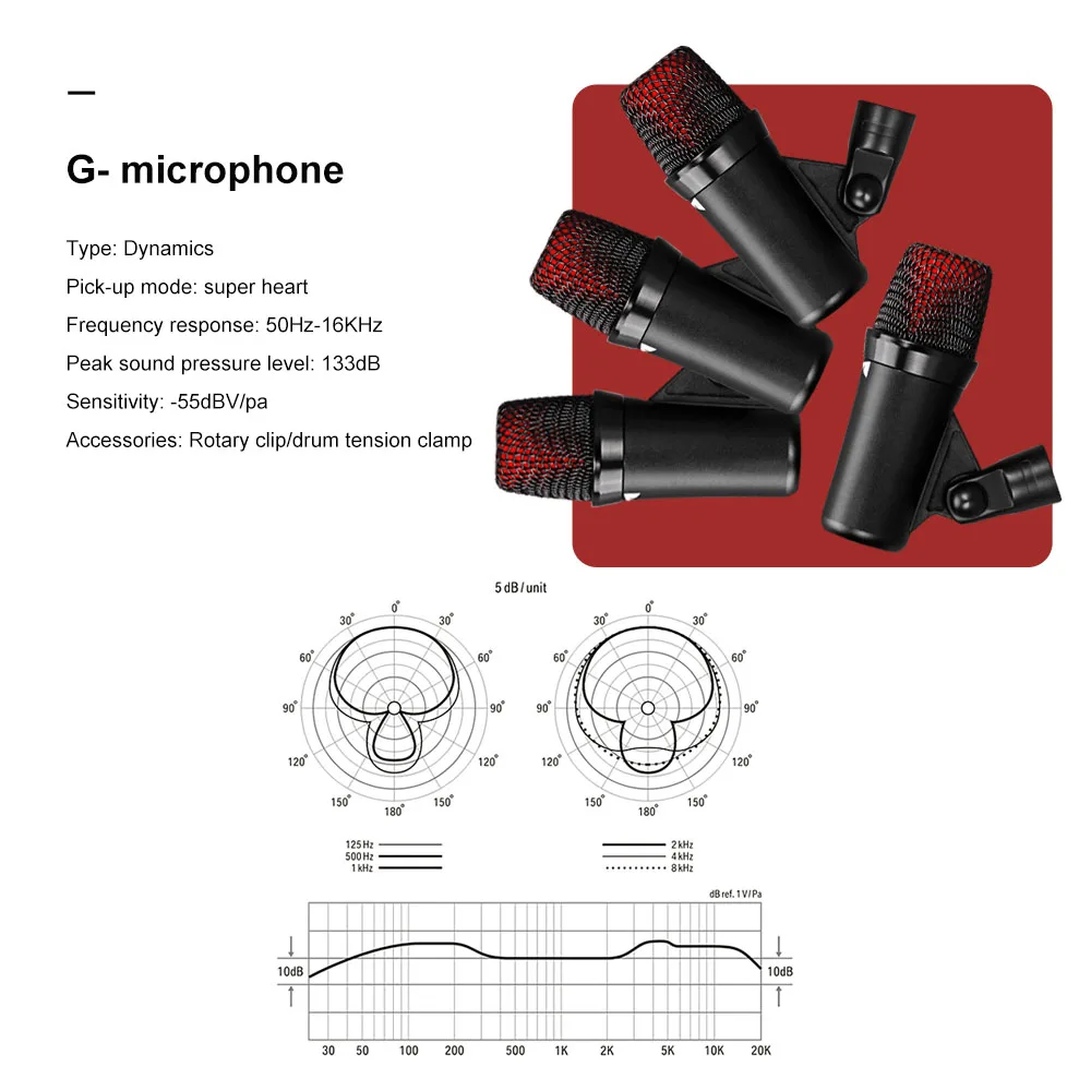 G MARK G7 7 кусочная Проводной динамический барабан Mic Kit (весь металлический) удар бас