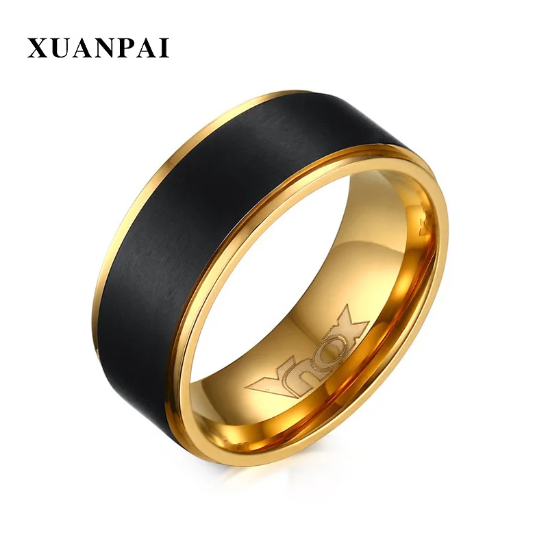 XUANPAI мужское кольцо черного и золотого цвета с матовой поверхностью из