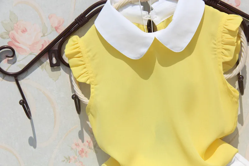 2017 летняя блузка рубашки для девочек одежда детей шифоновая рубашка без рукавов