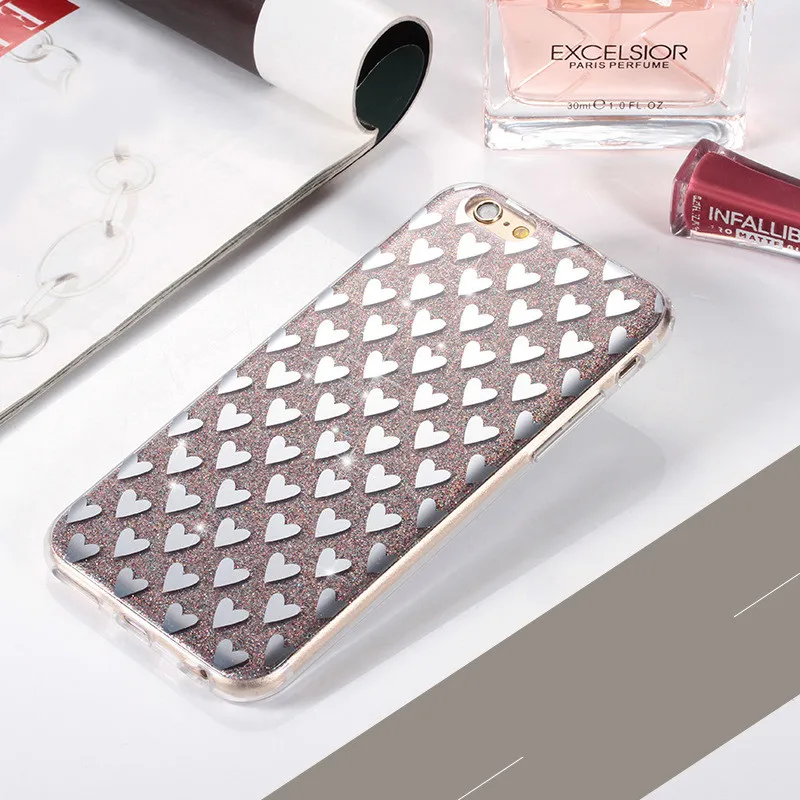 New Bling Gold Pink Love Heart Phone Case TPU Glitter for iphone7 8plus 6s 6Plus iphoneX Silicon Back Skin Cover |