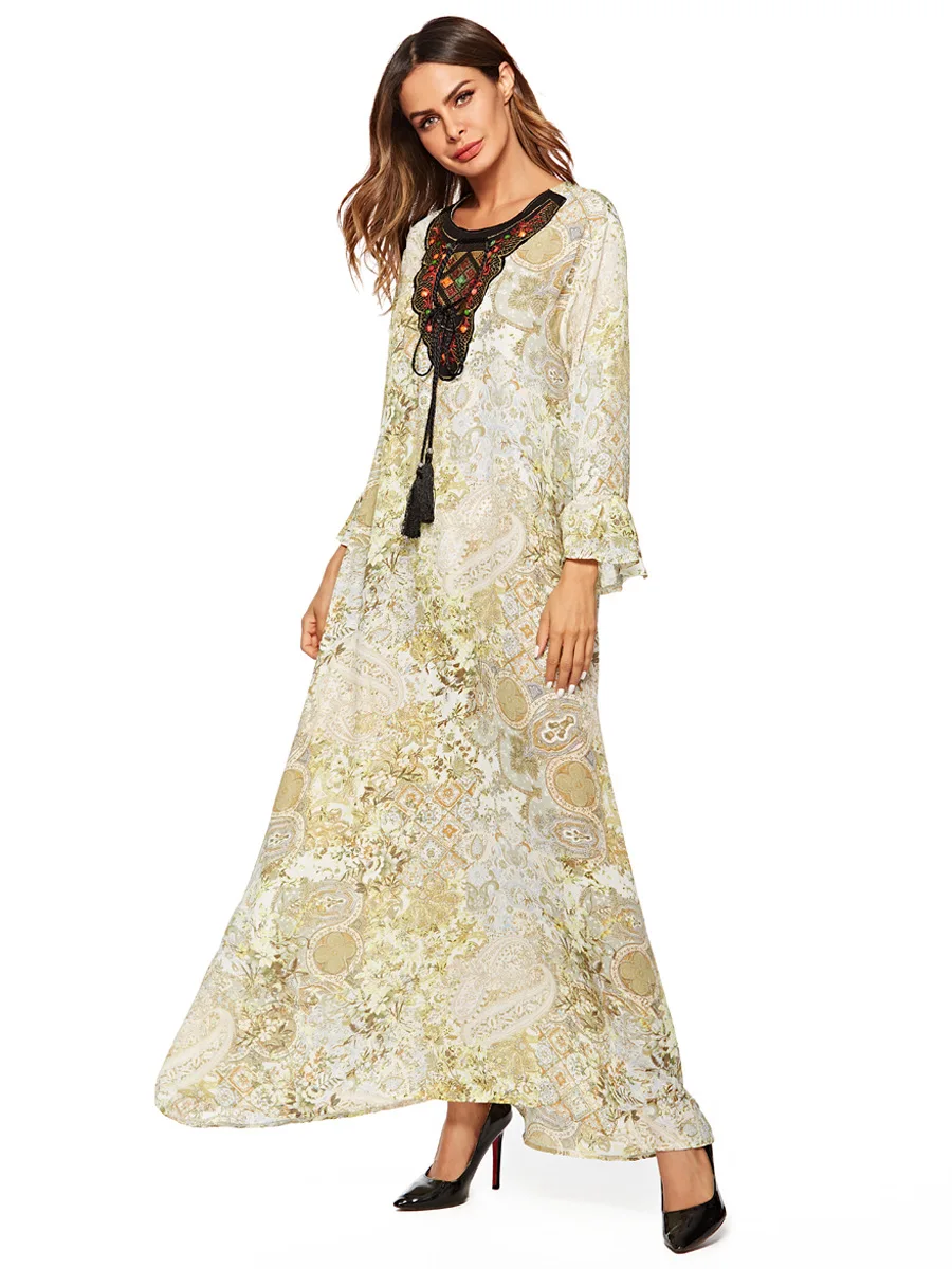 Платье женское шифоновое в мусульманском стиле абайя свободного покроя с