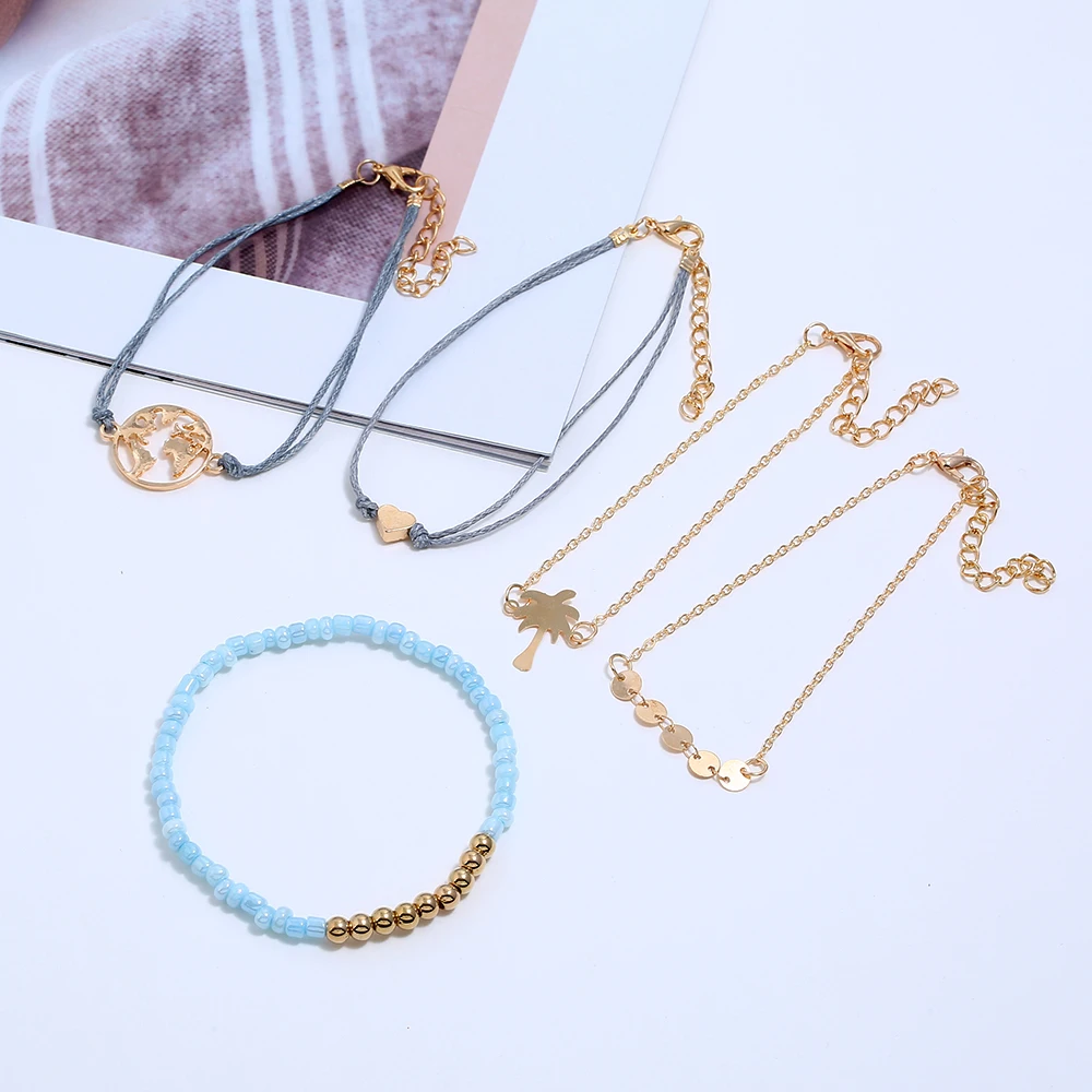 5 шт./компл. Earth Map сердце кокосовое дерево бисерные браслеты для женщин каменные в