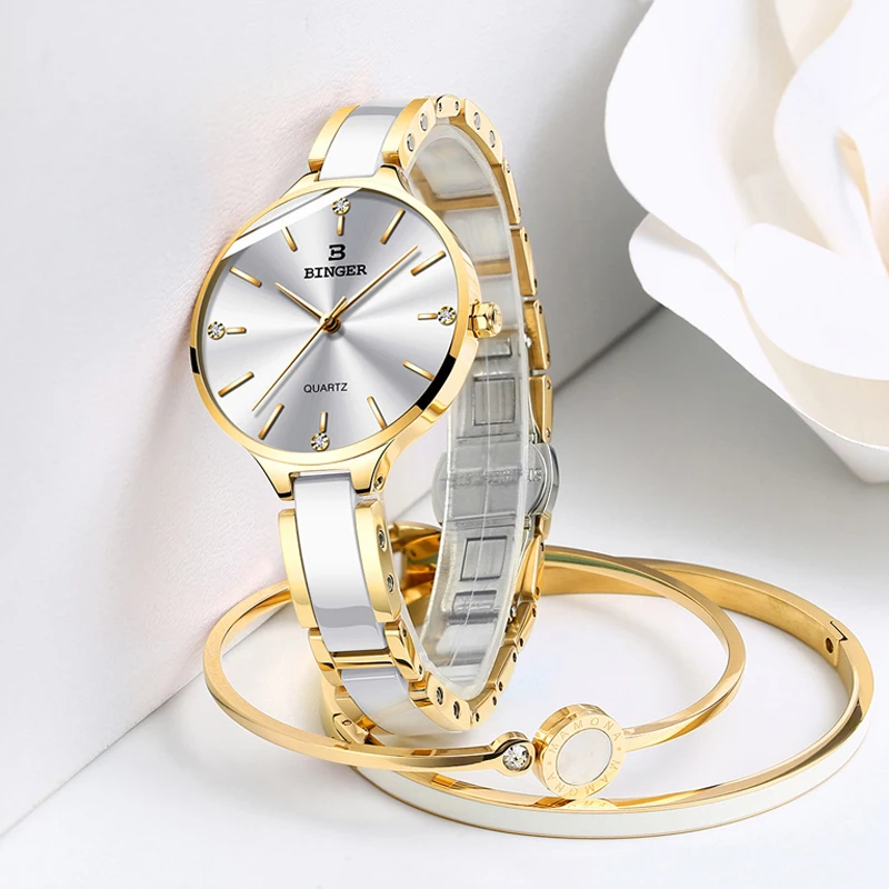 

BINGER Women Luxury Rhinestone Ceramic and steel Quartz Watches Ladies Fashiond Watch Japanese Quartz Movement Relogio 2021 NEW