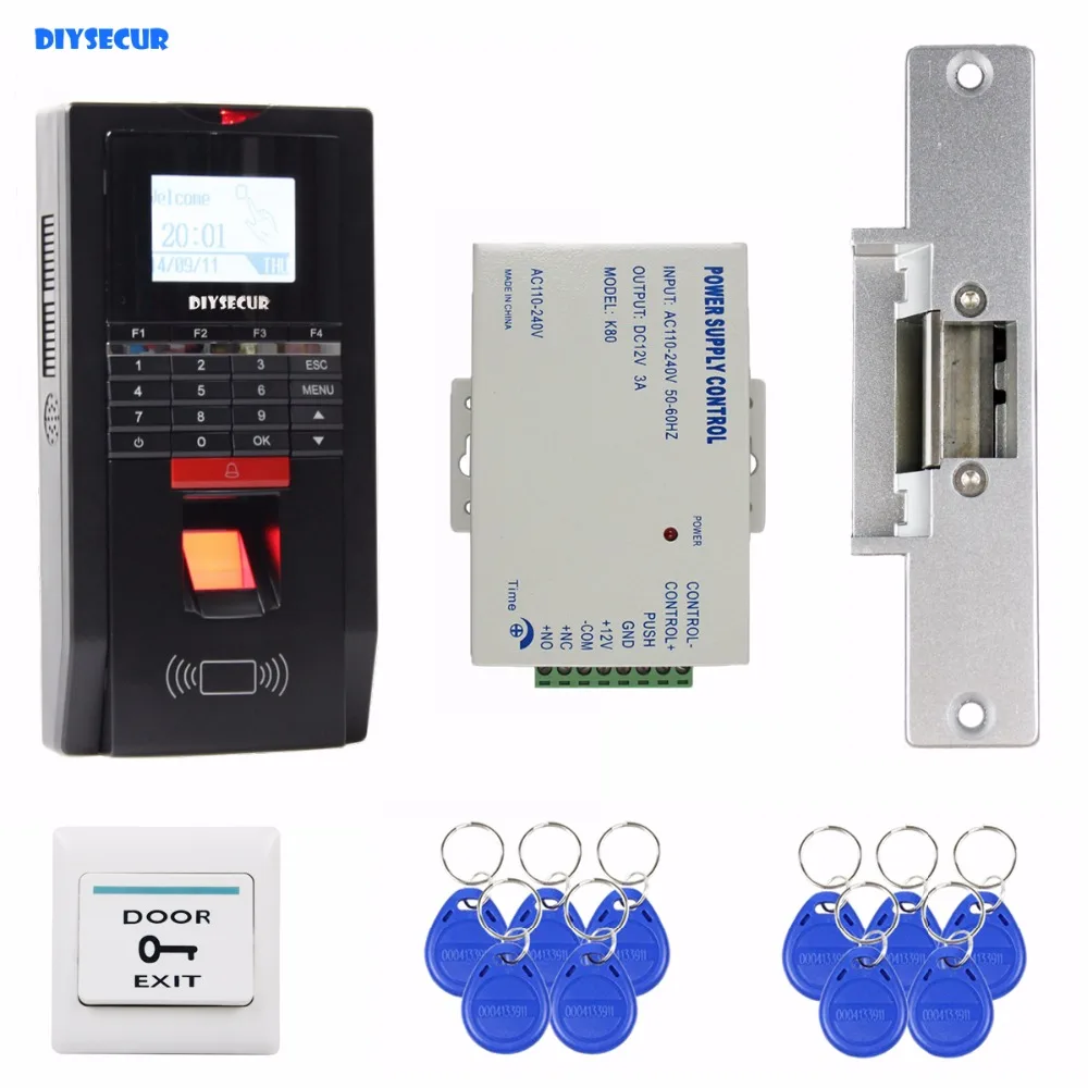 DIYSECUR отпечатков пальцев Id Card 125 кГц RFID считыватель Пароль Клавиатура система контроля допуска к двери комплект Strike Lock для офиса/дома