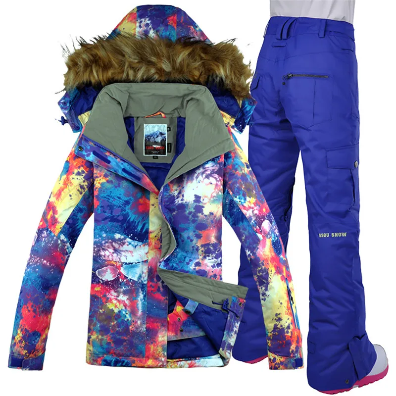 Free Shipping  Waterproof Gsou Snow Ski Suit, Double Deck Snowboard Women Snow Jacket+Pants Warm Clothes Windproof