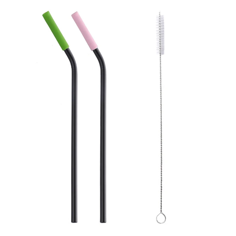 W black-2pcs 2 предмета 6 мм питьевой короткие соломенная шляпа с силиконовый чехол eco-friendly высокое качество Нержавеющая сталь соломинки дома вечерние бар питьевой инструмент - Цвет: W black-2pcs