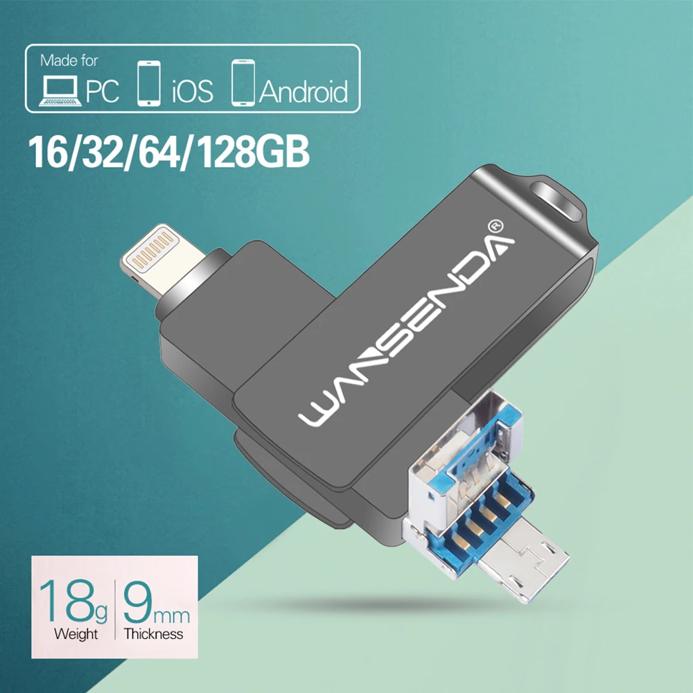Флеш накопитель WANSENDA OTG для iOS/Android/ПК 128 ГБ 64 32 16 8 флешка 3 в 1 карта памяти Micro USB|USB