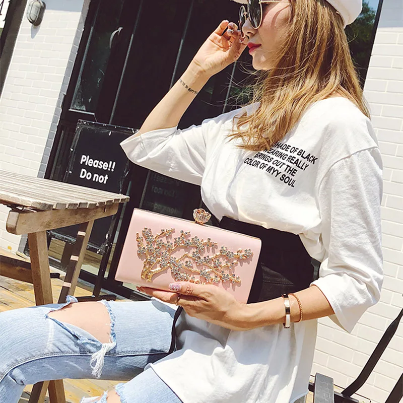 

Crossbody Bag For Women Tree Branches Shining Diamonds Pattern Evening Bag Women Party Wedding Shoulder Bag With Chain 2019 New