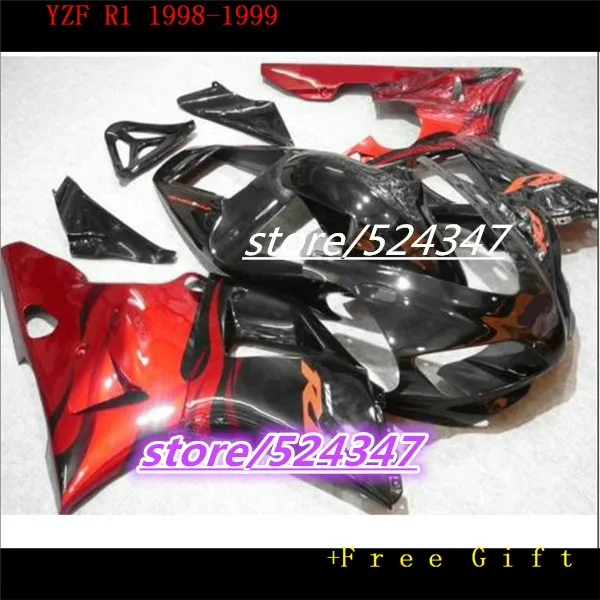 

Fei-plastic fairings set for 1998 1999 YZF-R1 black red body kits YZF R1 98 99 fairing kit