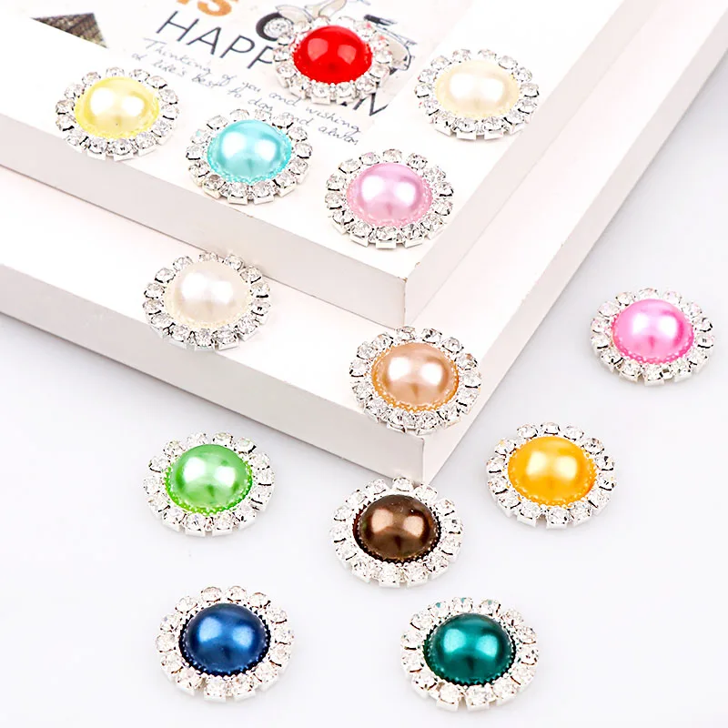 Жемчужная пуговица латунь 18 мм серебряный металлический круглый лоток стразы