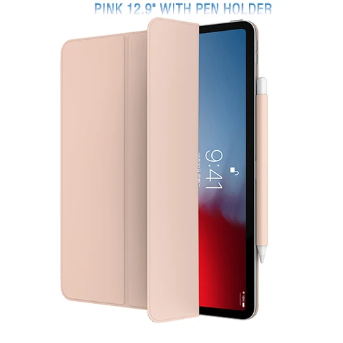 12.9 with Pen Holder Для iPad Pro 12,9 чехол с карандашом держатель ROCK PU TPU мягкий чехол для магнитного автоматического сна/пробуждения защитный чехол для iPad Pro 11 - Цвет: 12.9 with Pen Holder