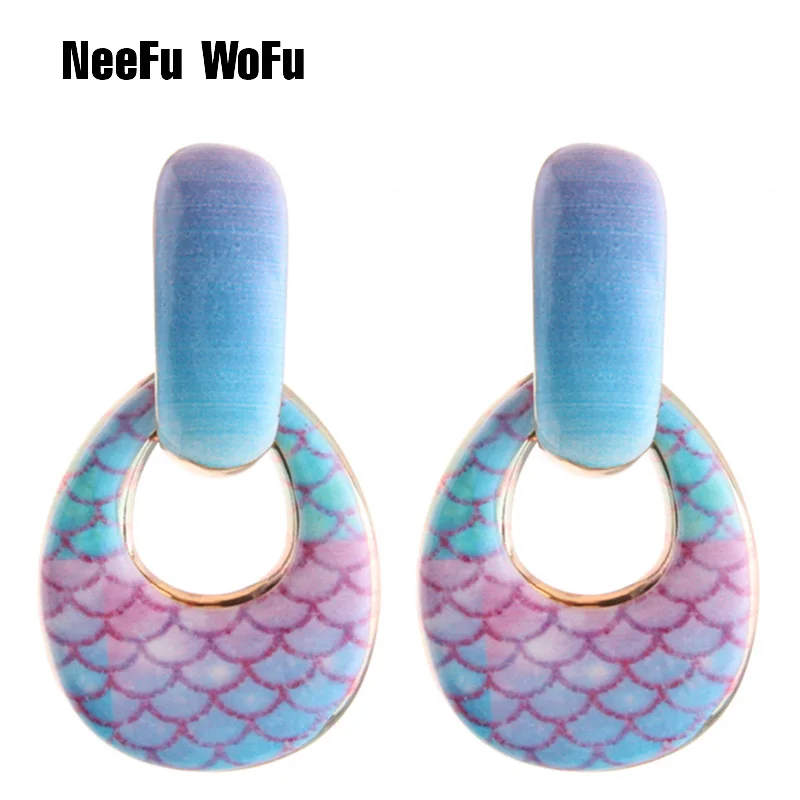 NeeFu WoFu длинные серьги с принтом круглые брендовые овальные большие аксессуары