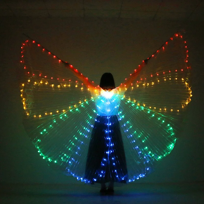 Rainbow butterfly Женские волоконно-оптические танцевальные крылья Египетский Танец живота Isis Крылья светодиодный индийский Пояс для танца живота танец Красочные Крылья включают палочки сумка крылья - Цвет: Rainbow butterfly