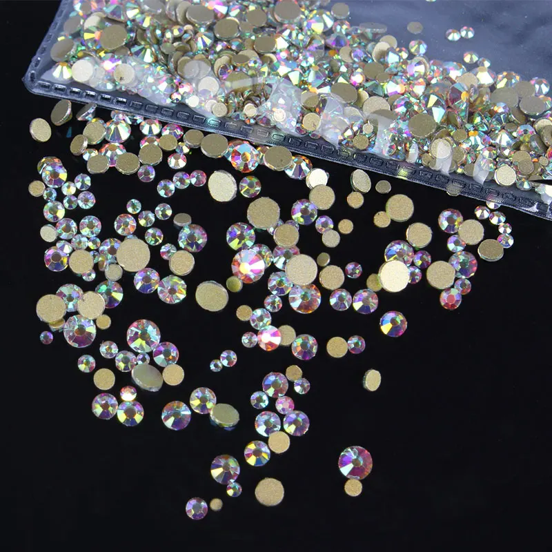 Gold bottom SS3-SS30 Sizes 1440pcs Glass Nail Rhinestones For Nails 3D Art Decoration Gems Crystals Strass Rhinestone | Красота и