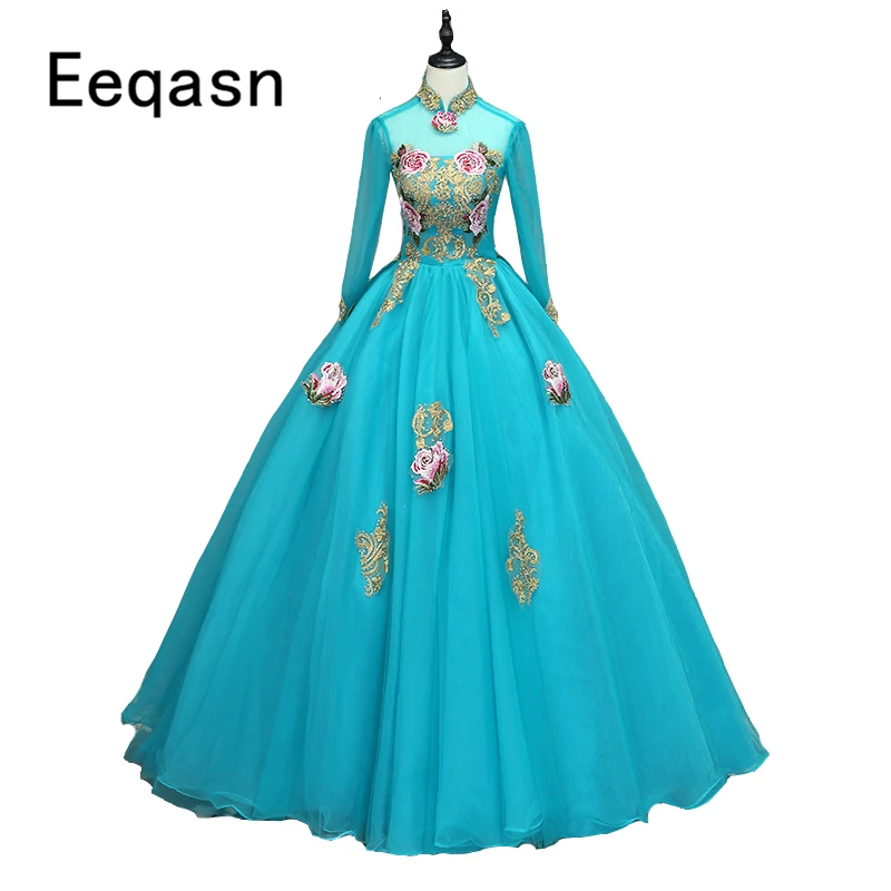 Лидер продаж синие пышные платья 2020 бальное платье с длинными рукавами для
