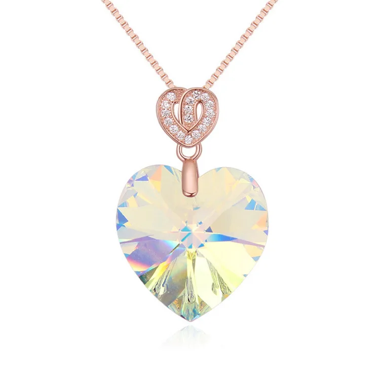 

S925 Sterling Silver Jewelry Hot Sale Qianzi Crystal Peach Heart Colorful Pendant Necklace Necklace - Ao Frost