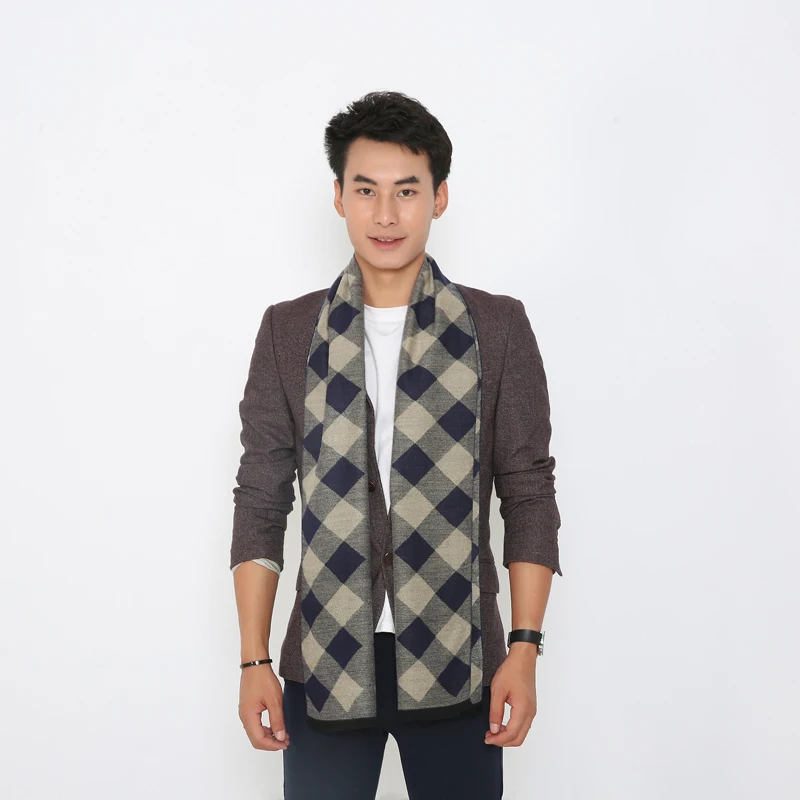 Новый Корейский осень и зима теплая мужская плед кашемир шарфы Европейский