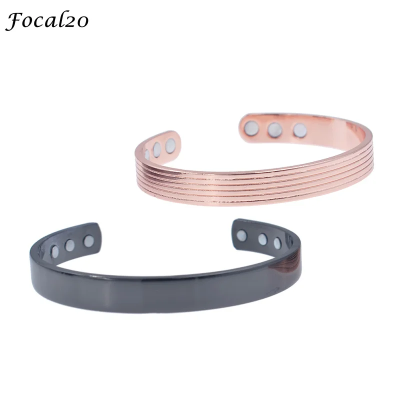 Focal20 модный медный магнитный браслет для здоровья манжета открытый черный цвет