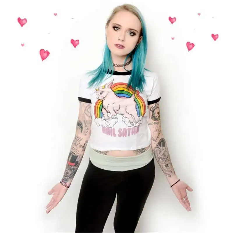 Summer Rock Punk T Shirt Women Streetwear Skull Unicorn Printed Short Sleeve Loose Black Harajuku Brand Tee Shirt Femme Top