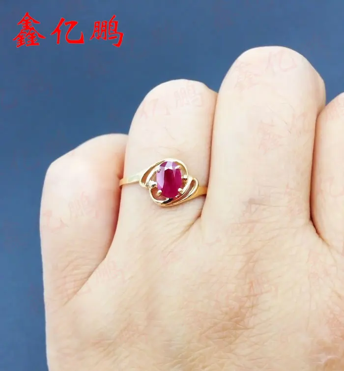 Fine Jewelry 18 К золото инкрустированные природный Рубин кольцо женский кольцо 0.6 карат 4*6 мм обручальное кольцо