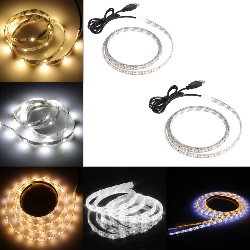 RGB SMD 3528 DC5V USB Светодиодная лента 50 см 1 м 2 3 4 5 клейкая Гибкая световая лампа ТВ