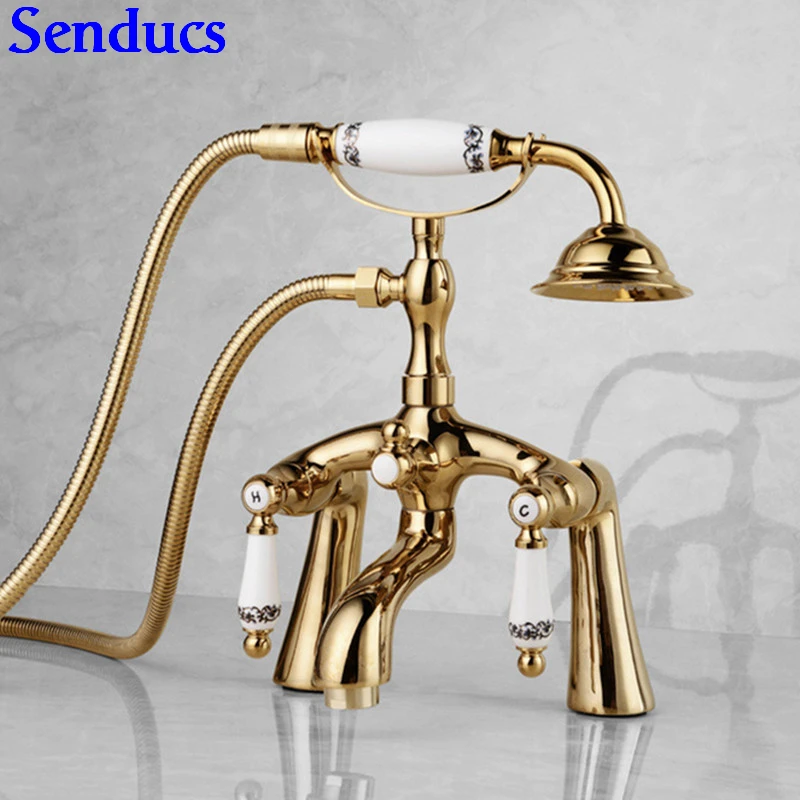 Смеситель для ванны Senducs Gold простой золотой набор душа из твердой