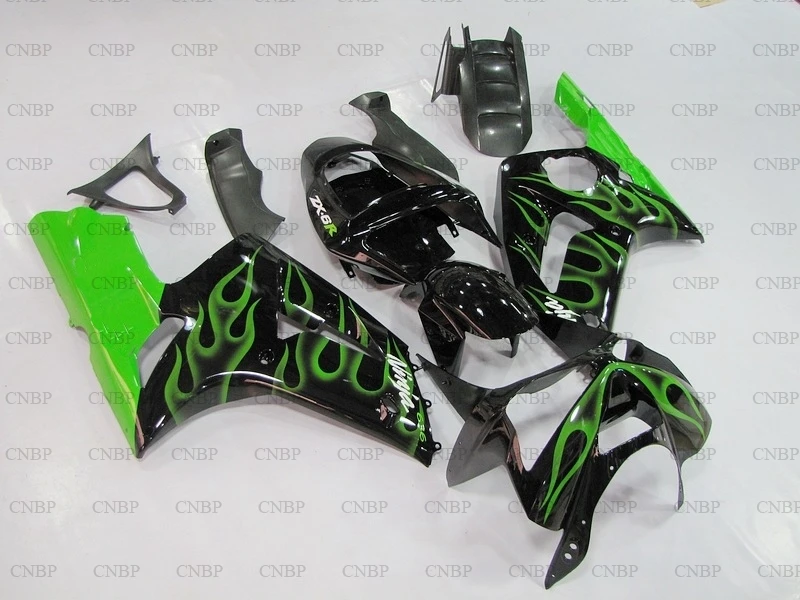 Ninja Zx 6r 2003 2004 Обтекатель Zx6r обтекатель Наборы ниндзя Черный Зеленый каркас