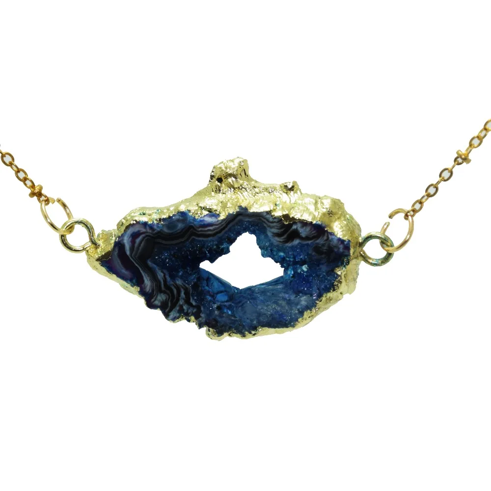 Синий неровный мраморный натуральный slab geode druzy коннектор ожерелье случайный