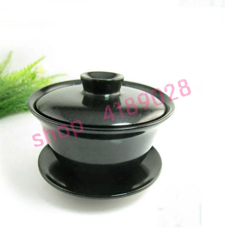 

100% ink jade / ink green jade, covered bowl, hand carved polished