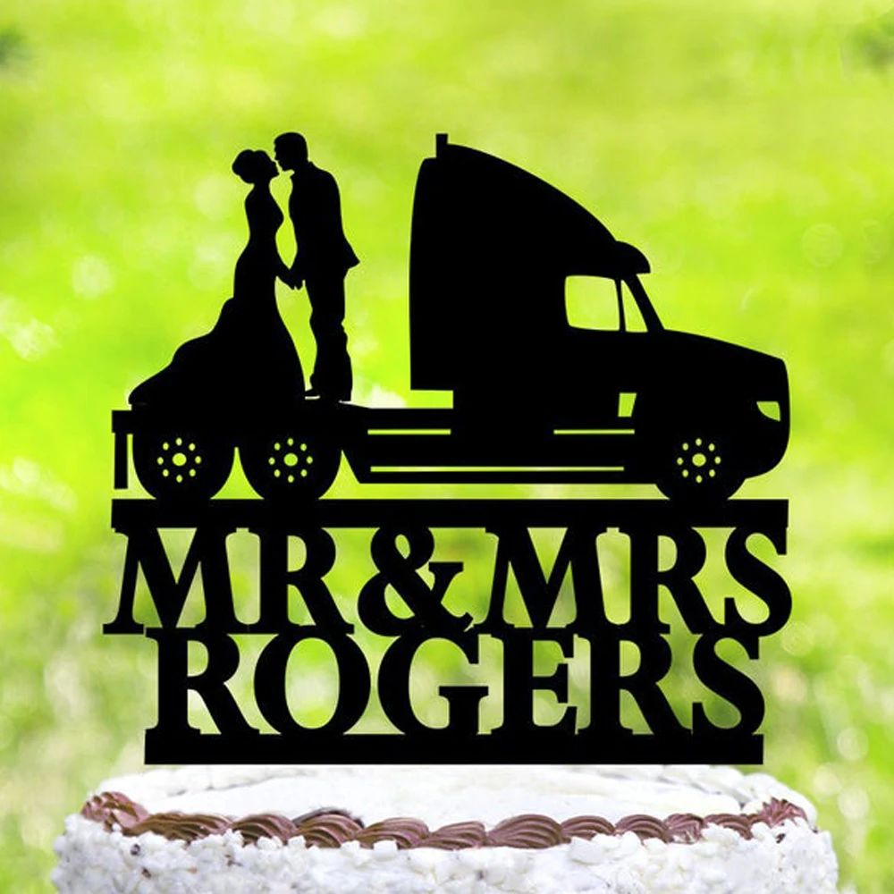 На заказ Mr &amp Mrs фамилия Свадебный Торт Топперы Trucker свадебный торт Топпер и