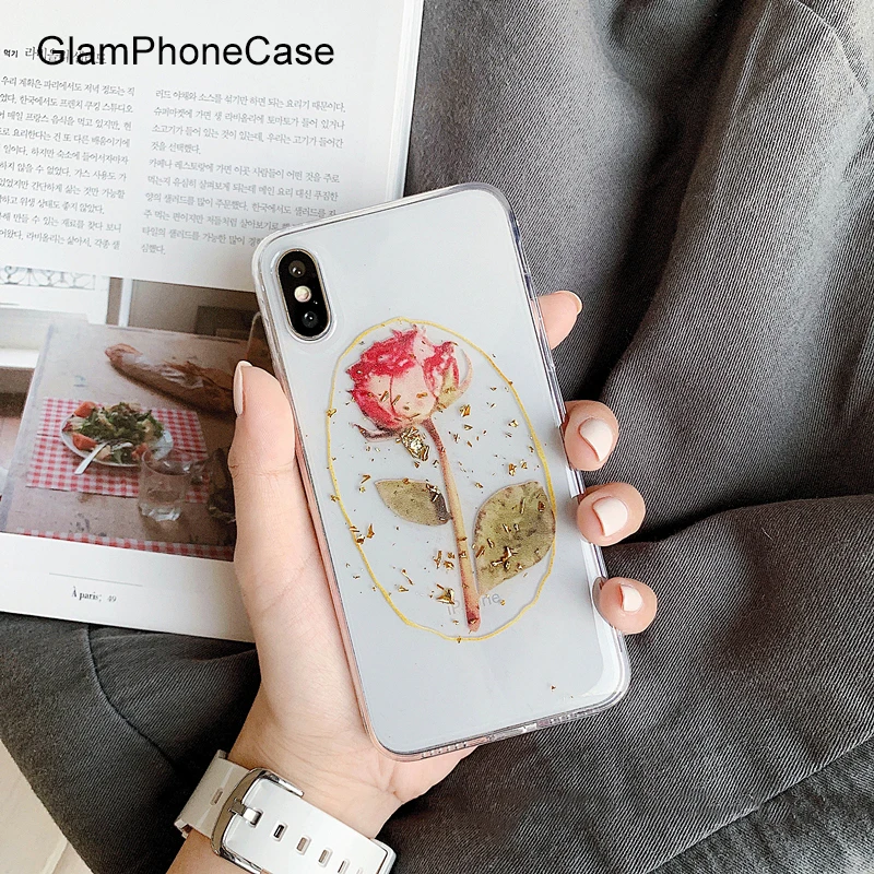 GlamPhoneCase Золотая фольга прозрачный розовый чехол для телефона iPhone11 X Xs Max XR 8 7