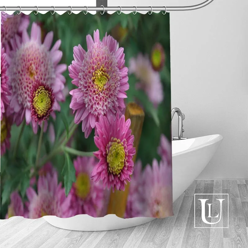 

Custom Small chrysanthemum Bath Curtain Fabric Modern Shower Curtain bathroom beautiful Curtains Bath decor