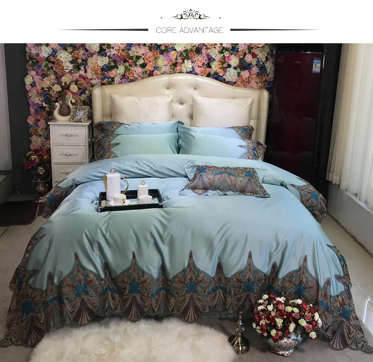Роскошные кружевные комплекты постельного белья Tencel Noble Blue120S из египетского