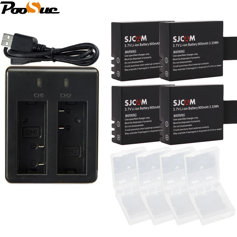 

4pcs For SJCAM Battery + USB dual SJ4000 battery charger for Sjcam 4000 wifi SJ 4000 SJ5000 sj4000 M10 sj5000 SJ7000 Eken H9