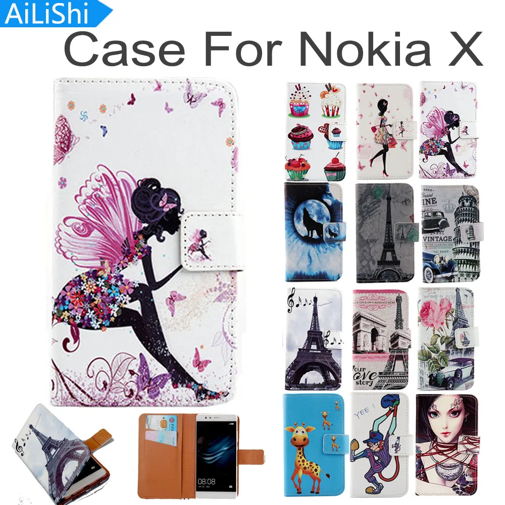 

AiLiShi Flip PU Leather Case For Nokia X Case Hot Sale Cartoon Painted Protective Cover Skin With Card Slot